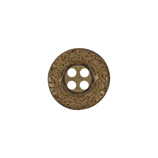 Gold Floral Iridescent Rolled Rim 4-Hole Nylon Button - 24L/15mm