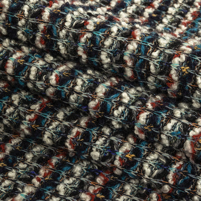 Teal, Russet Brown, and White Striped Chunky Sweater Knit Folded