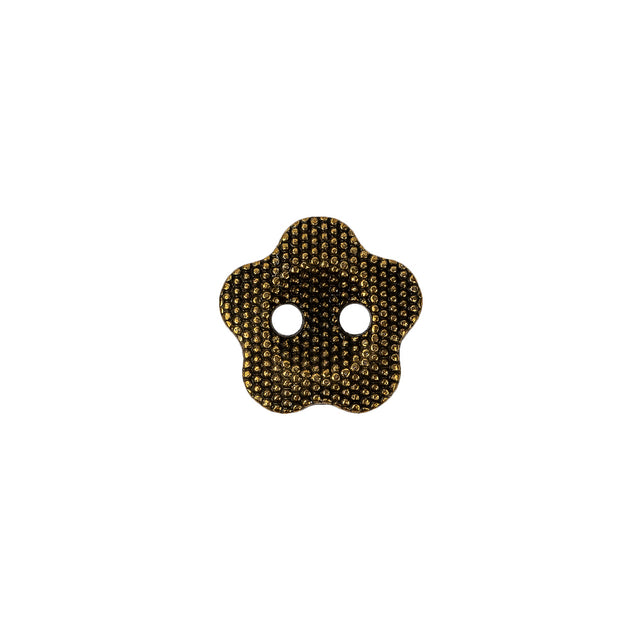 Light Bronze Nailshead Textured 2-Hole Metal Flower Button - 20L/12.5mm