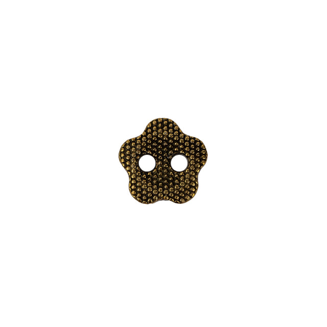 Light Bronze Nailshead Textured 2-Hole Metal Flower Button - 17L/10.5mm
