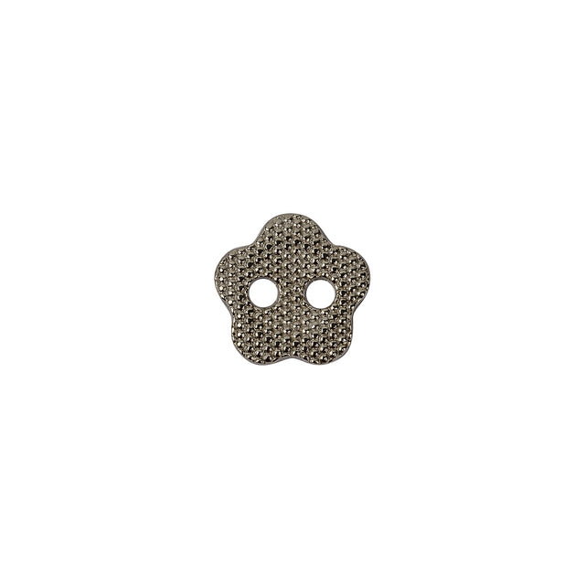 Nickel Nailshead Textured 2-Hole Metal Flower Button - 17L/10.5mm