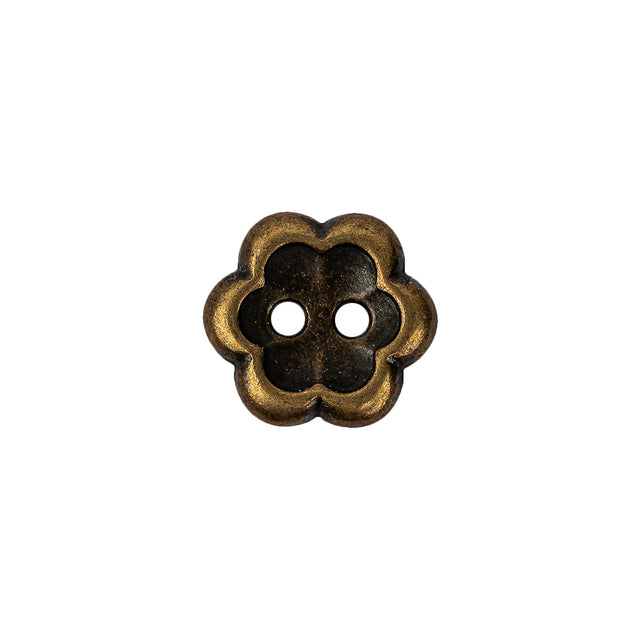 Bronze Concave 2-Hole Metal Flower Button - 24L/15mm