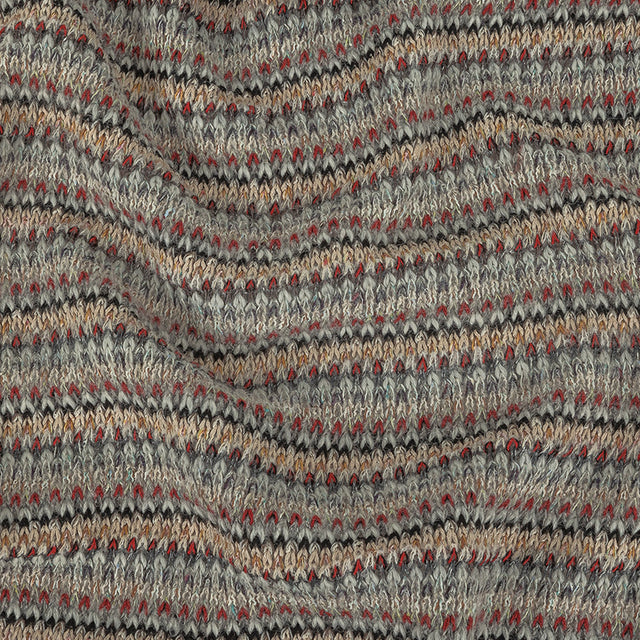 Italian Light Gray, Red and Saffron Striped Wool Sweater Knit