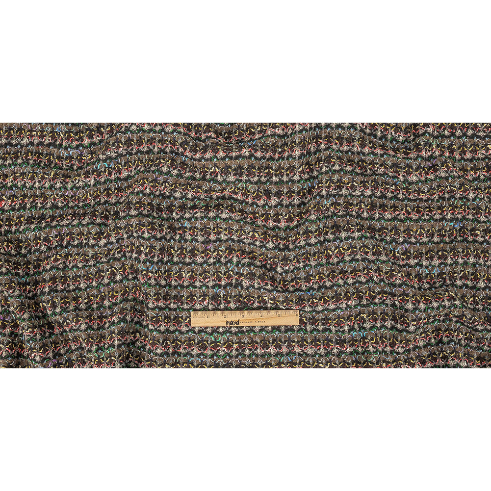 Italian Army Green, Yellow and Hot Pink Stripes Boucled Wool Sweater Knit Full