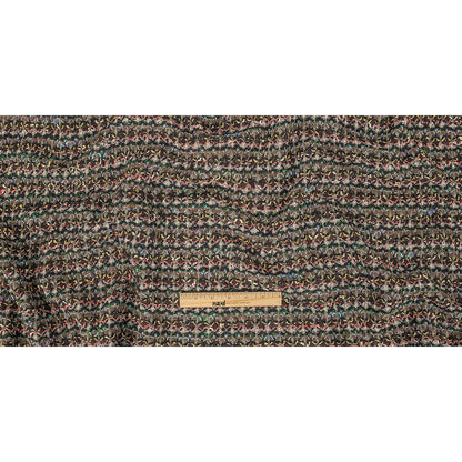 Italian Army Green, Yellow and Hot Pink Stripes Boucled Wool Sweater Knit Full