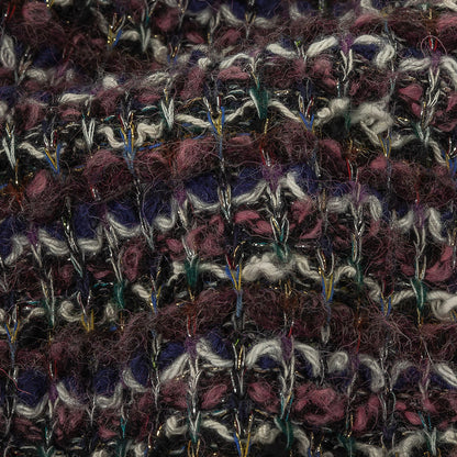 Rose, Eggplant and Metallic Silver Loopy Wool Sweater Knit Detail