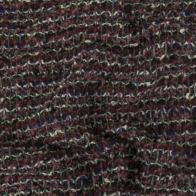 Rose, Eggplant and Metallic Silver Loopy Wool Sweater Knit