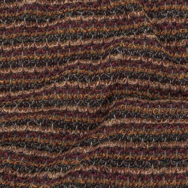 Caramel, Mulberry, and Forest Green Striped Chenille Sweater Knit