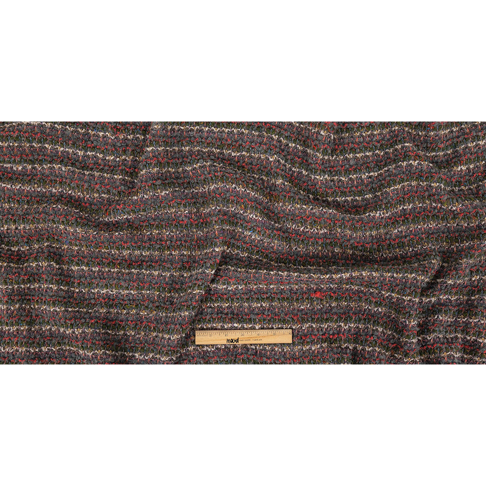Hunter, Coral and Gray Stripes Boucled Wool Sweater Knit Full