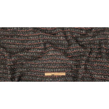 Italian Pewter, Flamingo Pink and Blue Stripes Boucled Wool Sweater Knit with Clear Sequins Full