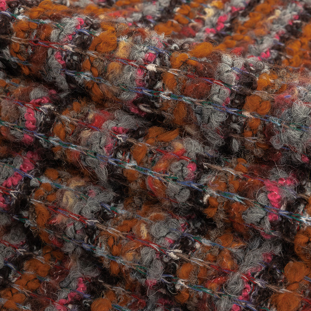 Italian Pumpkin, Drizzle, and Fandango Pink Striped Wool Boucle Knit Folded