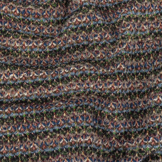Italian Navy, Dusty Blue and Green Striped Boucle Wool Sweater Knit