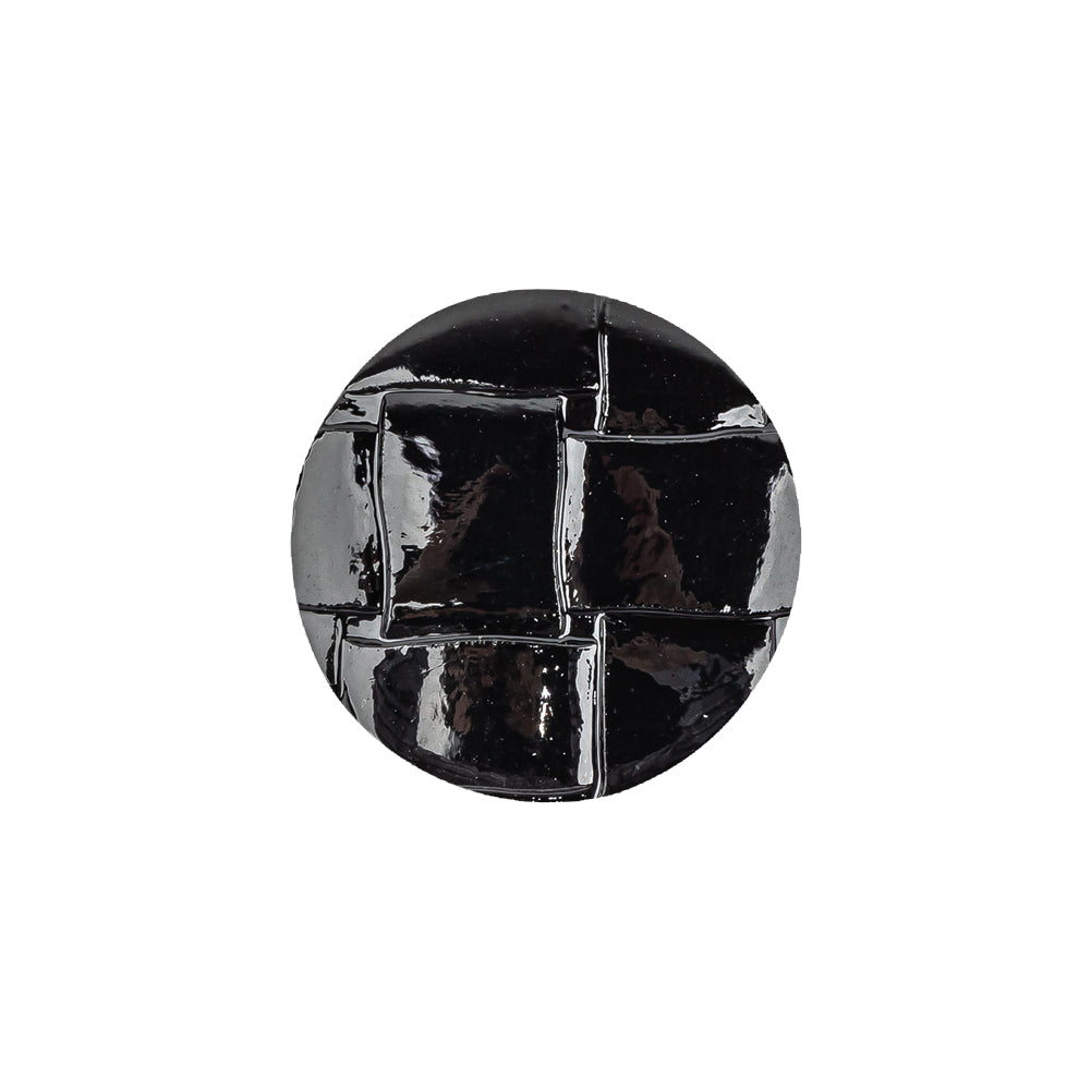 Italian Shiny Black Basketweave Embossed Faux Leather Button - 32L/20mm