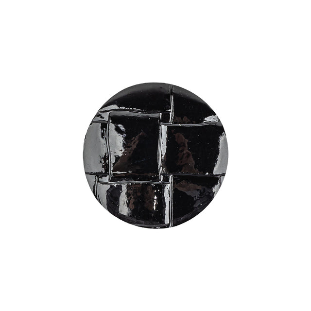 Italian Shiny Black Basketweave Embossed Faux Leather Button - 32L/20mm
