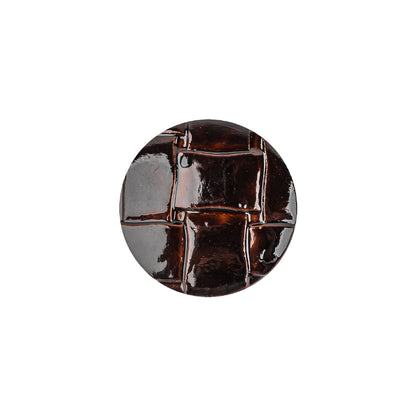 Italian Dark Brown Basketweave Embossed Faux Leather Button - 28L/18mm