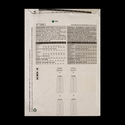 Vogue Misses' Pants Pattern V7881 Sizes 6,8,10 Detail