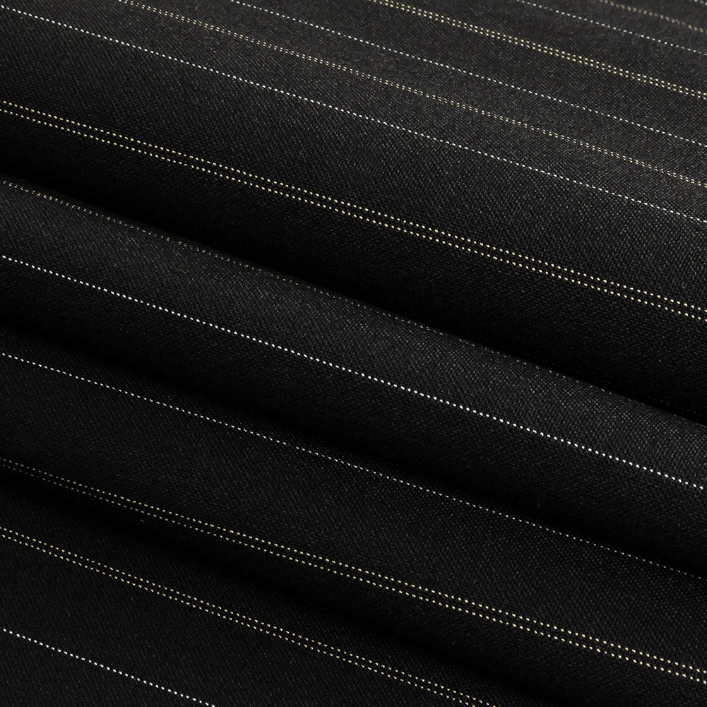 Liz Claiborne Jet Black and Beige Pinstriped Stretch Polyester Suiting Folded