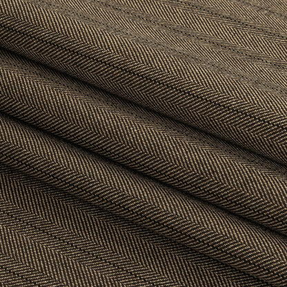 Brown and Chinchilla Metallic Herringbone Striped Polyester Suiting Folded