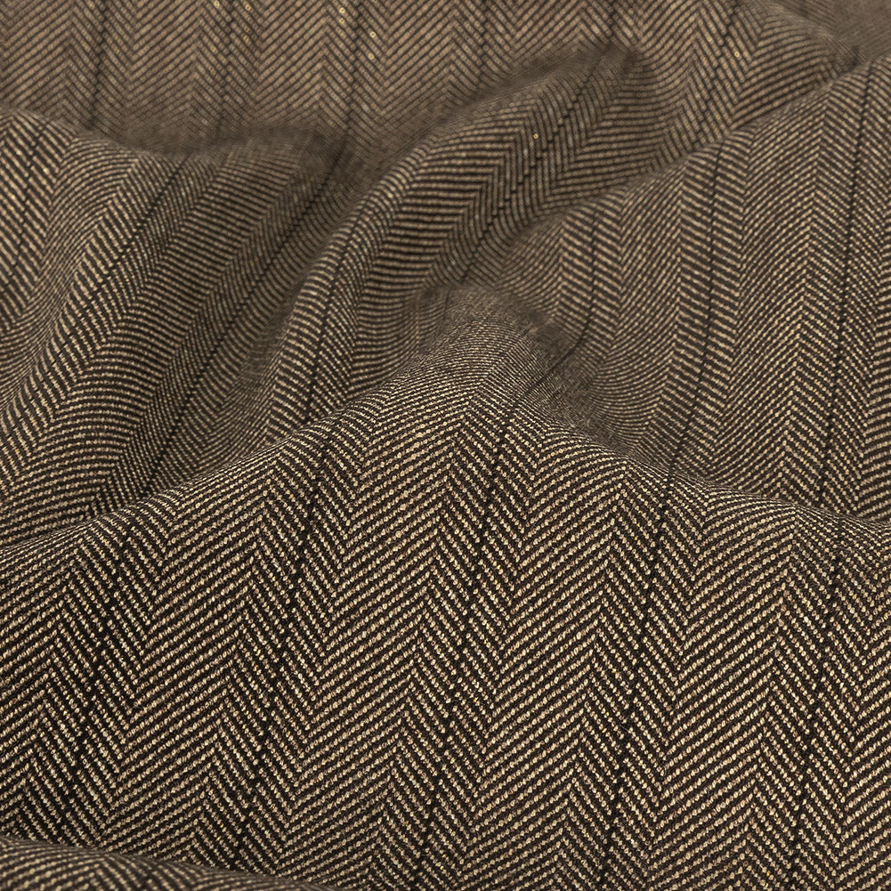 Brown and Chinchilla Metallic Herringbone Striped Polyester Suiting Detail
