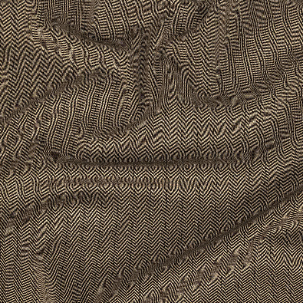 Brown and Chinchilla Metallic Herringbone Striped Polyester Suiting