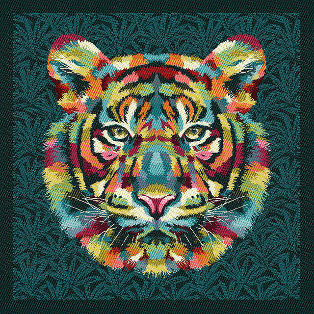 French Teal and Multicolored Bengal Tiger Chief Oversized Square Patch - 18.875"