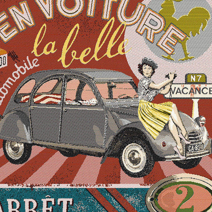 French Ginger, Gray and Blue By Car Beautiful Oversized Square Patch - 18.875" Detail