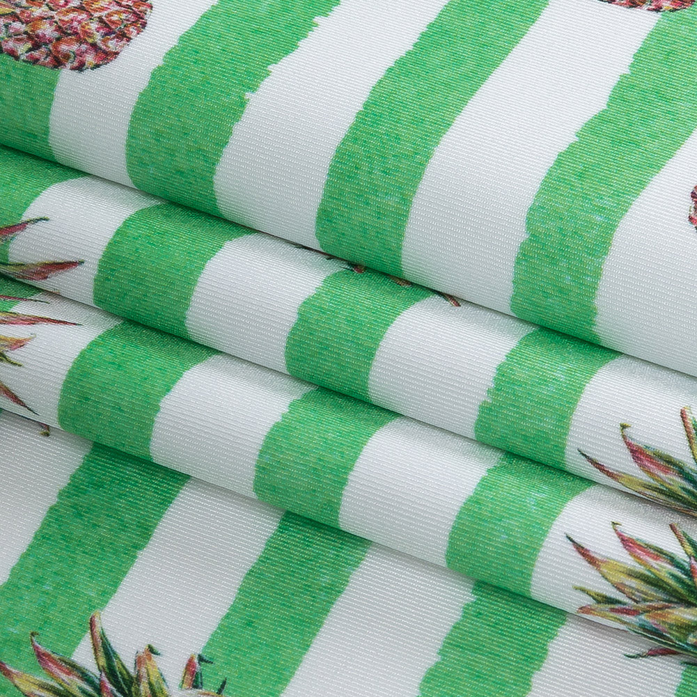 Compression Swimwear Tricot, UV Protective with Aloe Vera Microcapsules - Green and White Painted Stripes and Pineapples - Caye Collection - Folded