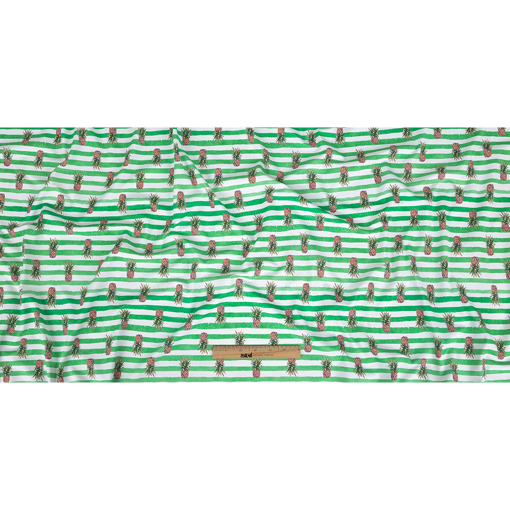 Compression Swimwear Tricot, UV Protective with Aloe Vera Microcapsules - Green and White Painted Stripes and Pineapples - Caye Collection - Full