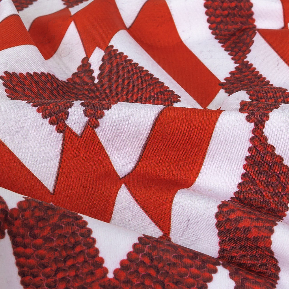Compression Swimwear Tricot, UV Protective with Aloe Vera Microcapsules - Aurura Red and Burgundy Geometric - Caye Collection - Detail