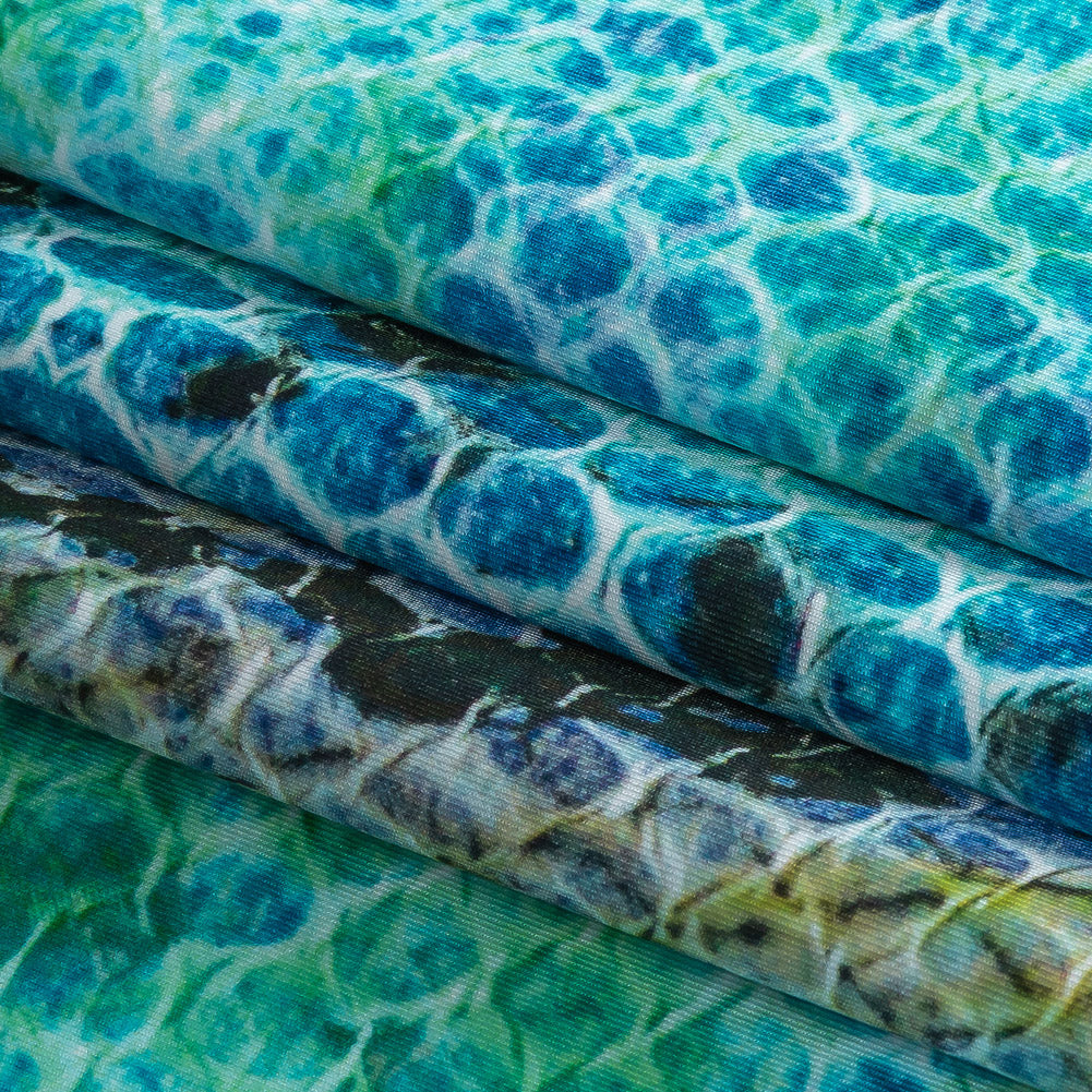 Compression Swimwear Tricot, UV Protective with Aloe Vera Microcapsules - Blue and Teal Python - Caye Collection - Folded