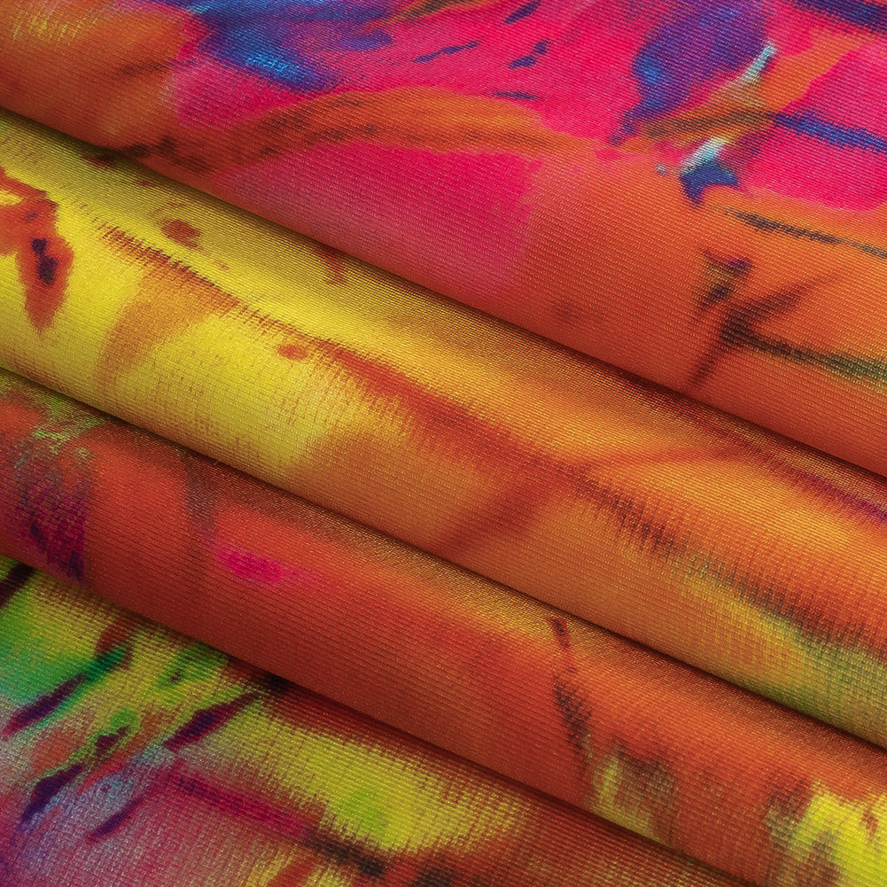 Compression Swimwear Tricot, UV Protective with Aloe Vera Microcapsules - Summer Green and Orange Splash Tie Dye - Caye Collection - Folded
