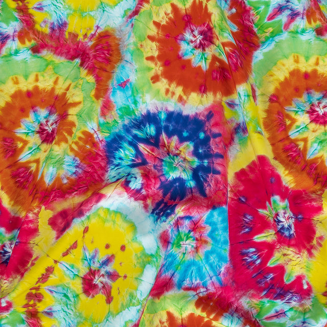 Bright Rainbow Wrinkled Tie Dye Spirals Caye UV Protective Compression Swimwear Tricot with Aloe Vera Microcapsules