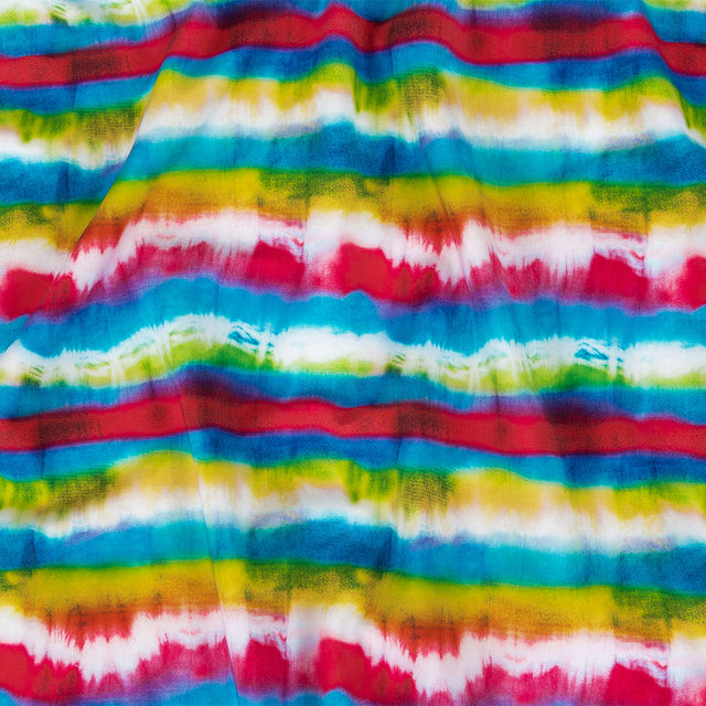 Compression Swimwear Tricot, UV Protective with Aloe Vera Microcapsules - Pink, Blue and Yellow Tie Dye Stripes - Caye Collection