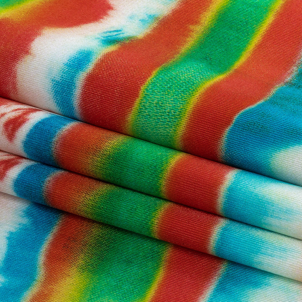 Compression Swimwear Tricot, UV Protective with Aloe Vera Microcapsules - Orange, Green and Blue Tie Dye Stripes - Caye Collection - Folded