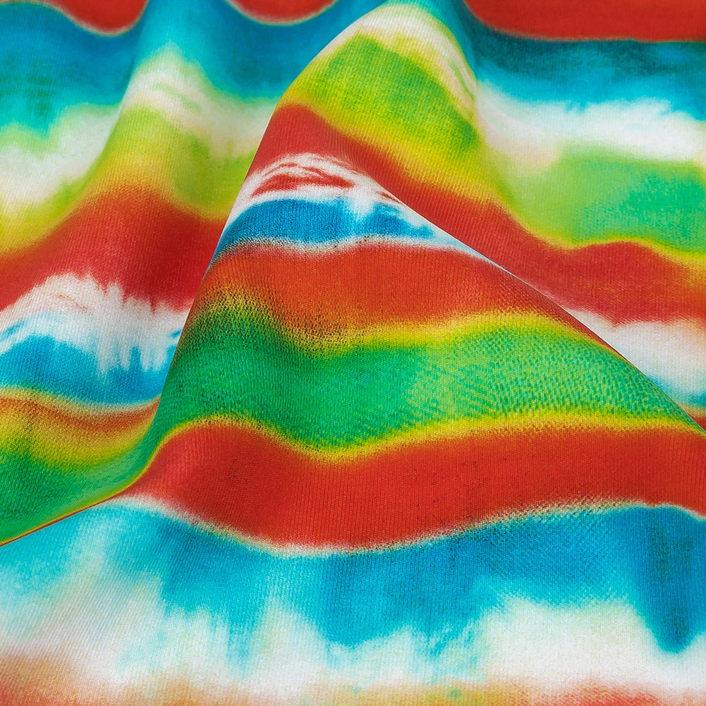 Compression Swimwear Tricot, UV Protective with Aloe Vera Microcapsules - Orange, Green and Blue Tie Dye Stripes - Caye Collection - Detail