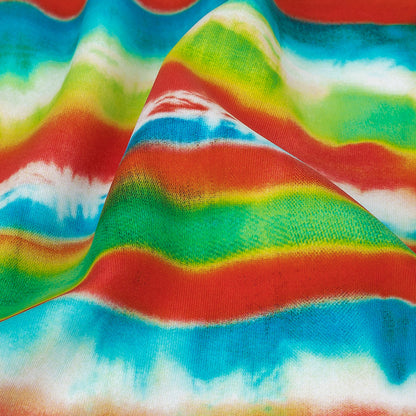 Compression Swimwear Tricot, UV Protective with Aloe Vera Microcapsules - Orange, Green and Blue Tie Dye Stripes - Caye Collection
