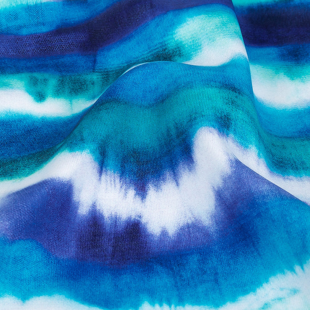 Compression Swimwear Tricot, UV Protective with Aloe Vera Microcapsules - Deep Ultramarine, Teal and White Tie Dye Stripes - Caye Collection - Detail