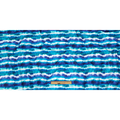 Compression Swimwear Tricot, UV Protective with Aloe Vera Microcapsules - Deep Ultramarine, Teal and White Tie Dye Stripes - Caye Collection