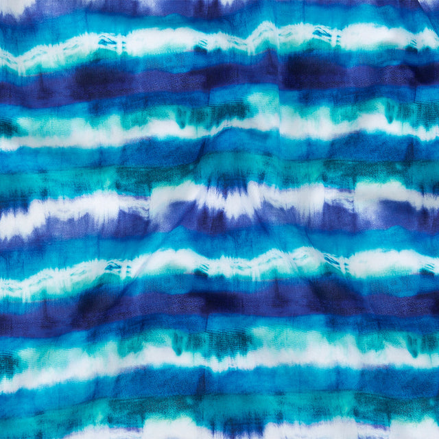 Compression Swimwear Tricot, UV Protective with Aloe Vera Microcapsules - Deep Ultramarine, Teal and White Tie Dye Stripes - Caye Collection