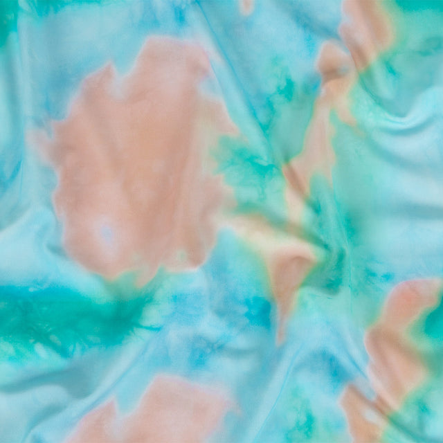 Compression Swimwear Tricot, UV Protective with Aloe Vera Microcapsules - Blue, Green and Orange Tie Dye - Caye Collection