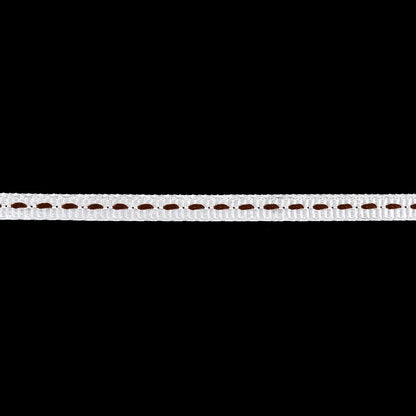 White Grosgrain Ribbon with Brown Stitching - 0.25" Detail
