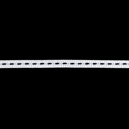 White Grosgrain Ribbon with Navy Stitching - 0.25" Detail