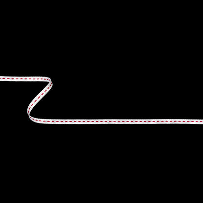 White Grosgrain Ribbon with Pink Stitching - 0.25"