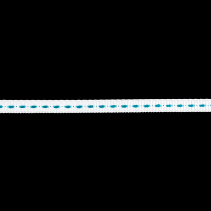White Grosgrain Ribbon with Turquoise Stitching - 0.25" Detail