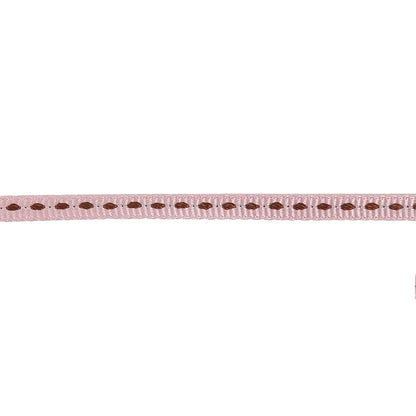 Baby Pink Grosgrain Ribbon with Brown Stitching - 0.25" Detail