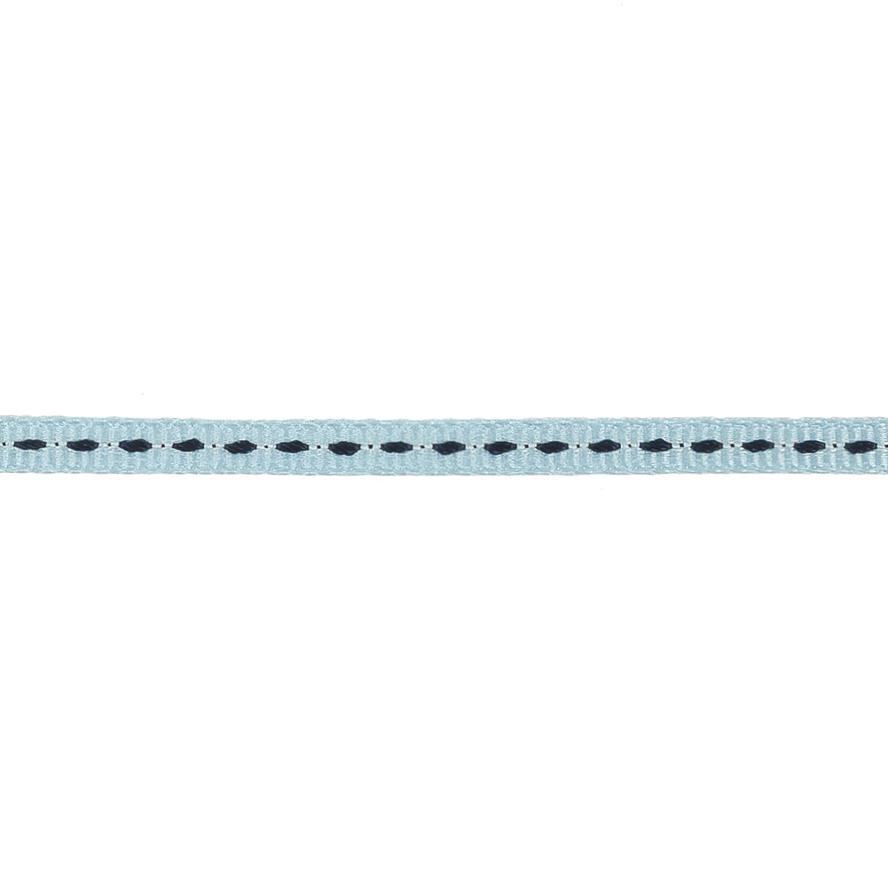 Light Blue Grosgrain Ribbon with Navy Stitching - 0.25" Detail