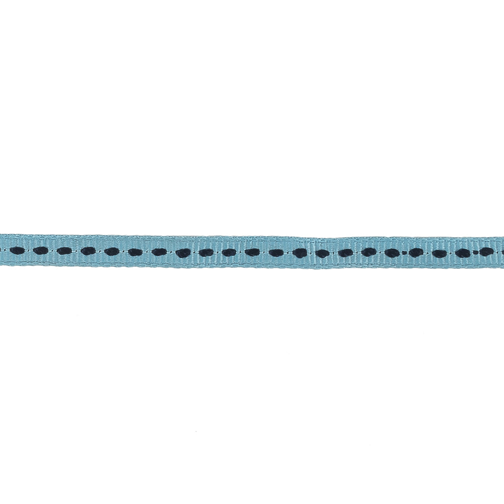Blue Grosgrain Ribbon with Navy Stitching - 0.25" Detail
