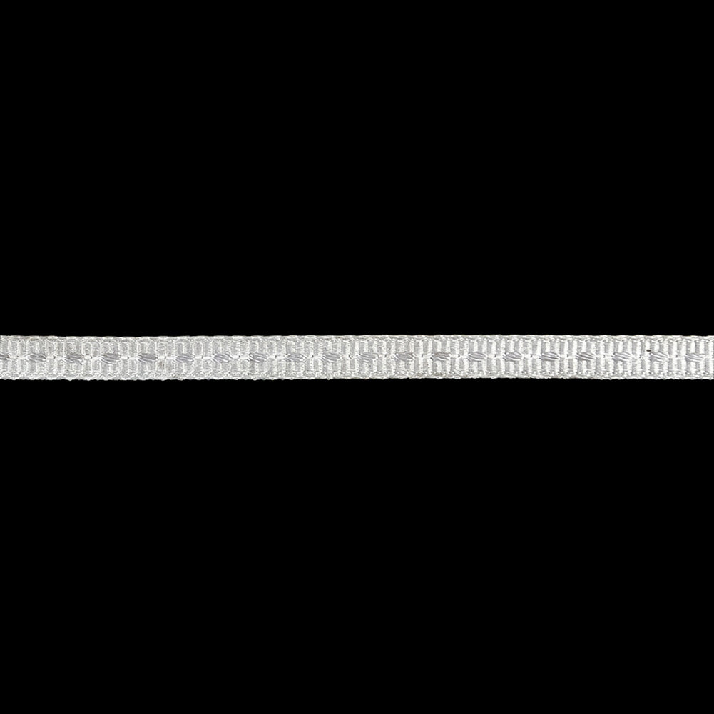 White Grosgrain Ribbon with Lucent White Stitching - 0.25" Detail