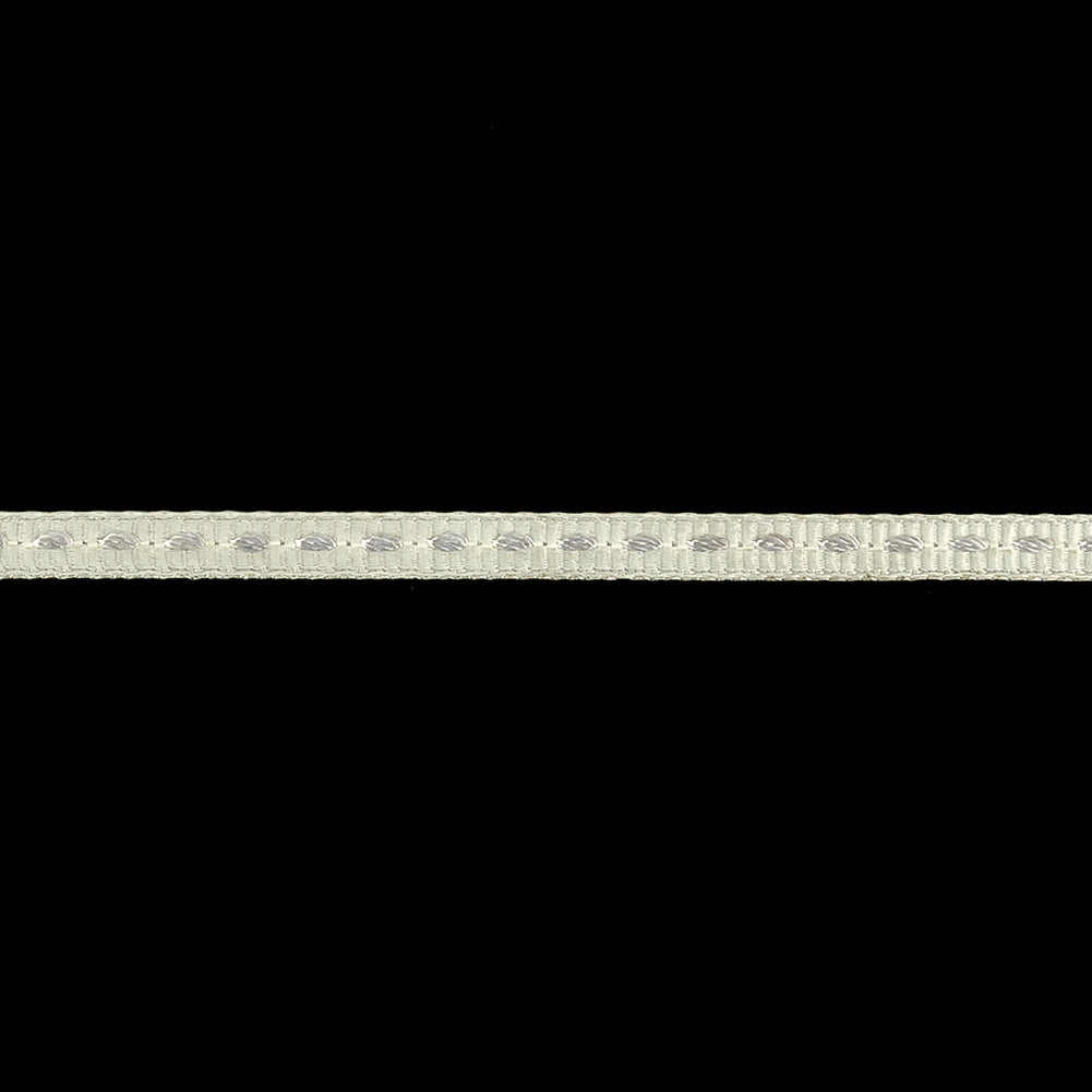 Egret Grosgrain Ribbon with Lucent White Stitching - 0.25" Detail