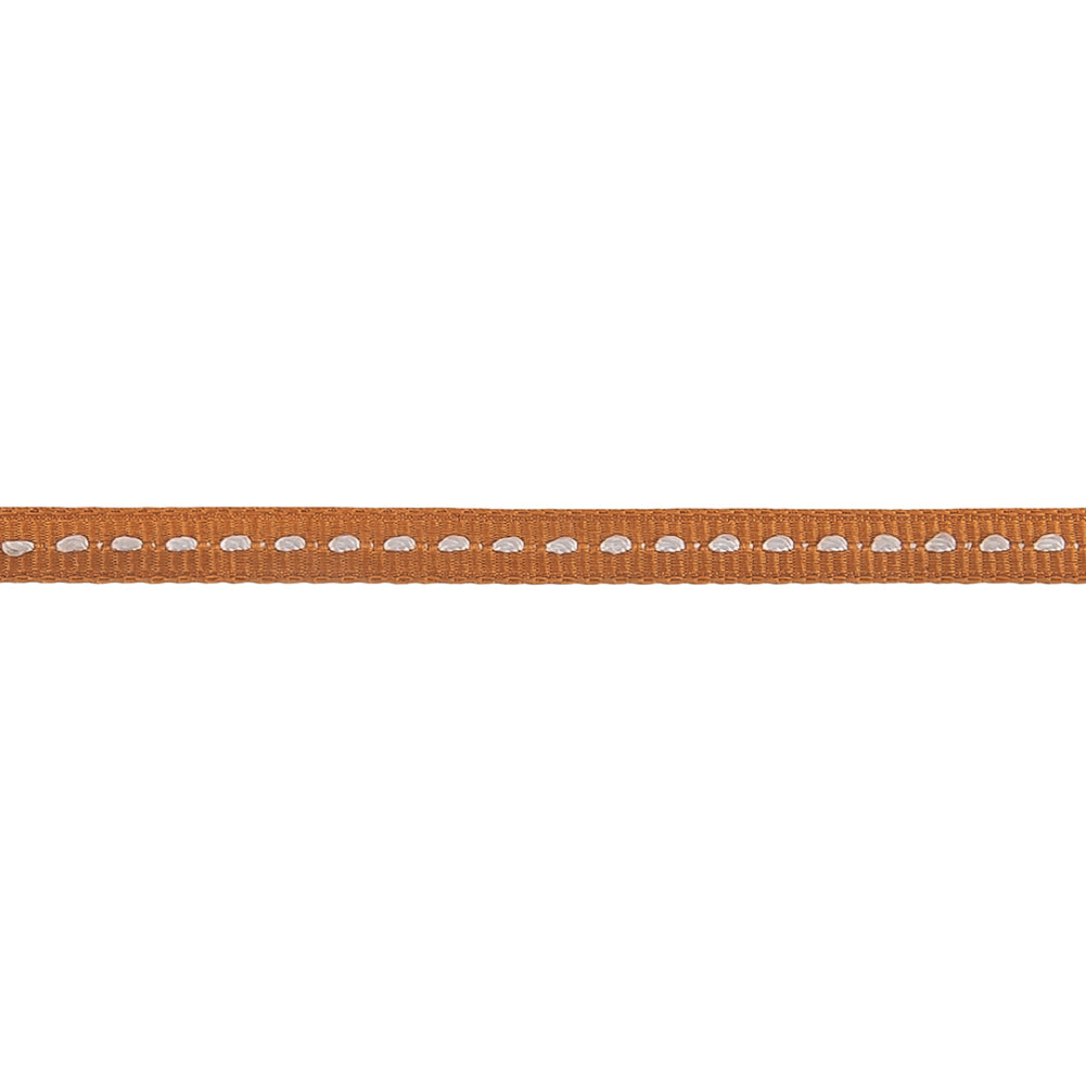 Tan Grosgrain Ribbon with Lucent White Stitching - 0.25" Detail